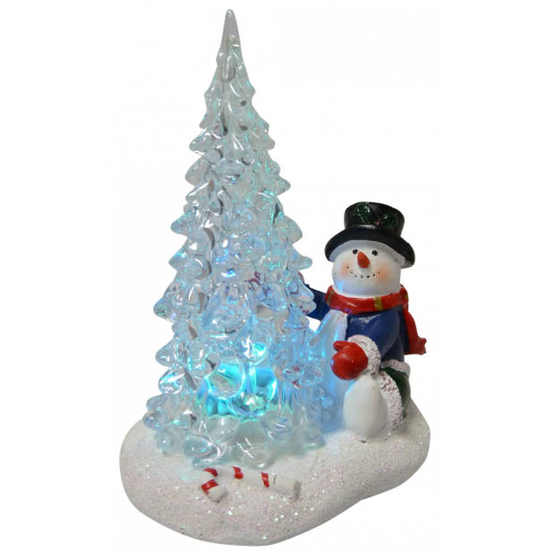 Peha sneeuwpop bij boom led 12 x 14 cm polyresin wit