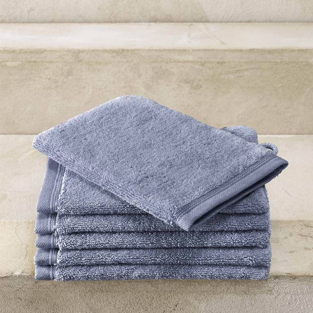 De Witte Lietaer washandjes Contessa 16 x 22 cm stoneblue 6 stuks