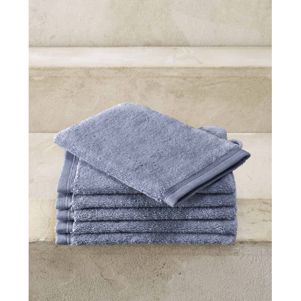 De Witte Lietaer washandjes Contessa 16 x 22 cm stoneblue 6 stuks