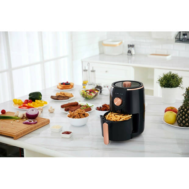 Buccan - Airfryer 1.6 Liter - Hetelucht friteuse - zwart met roségoud