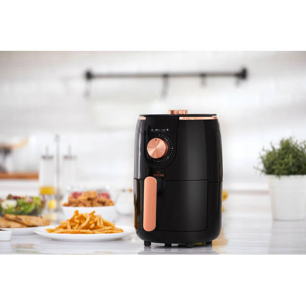 Buccan - Airfryer 1.6 Liter - Hetelucht friteuse - zwart met roségoud