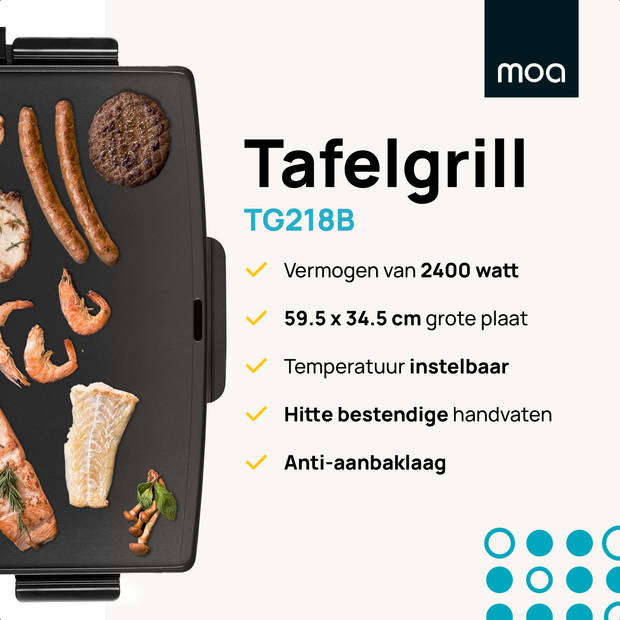 MOA Tafelgrill - Elektrische Bakplaat - Grill - 68 x 36 cm - Grillplaat - Zwart - TG218B