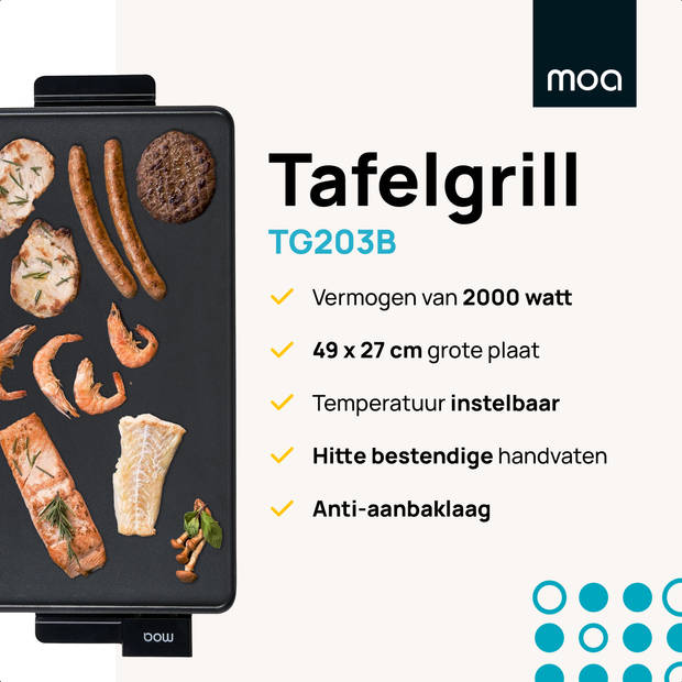 MOA Tafelgrill - Elektrische Bakplaat - Grill - 56 x 30 cm - Grillplaat - Zwart - TG203B