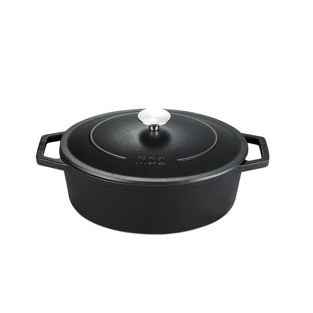 MOA Gietijzeren Braadpan 29 cm - Ovaal - met Deksel - ook voor Inductie - Zwart - C29B