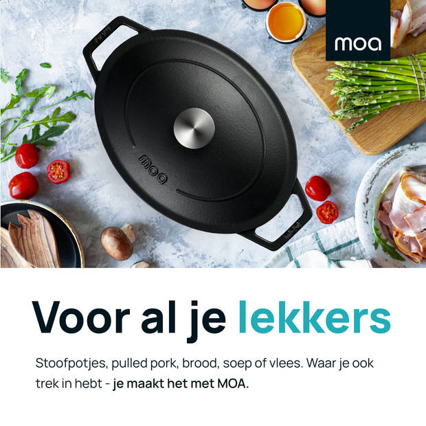 MOA Gietijzeren Braadpan 29 cm - Ovaal - met Deksel - ook voor Inductie - Zwart - C29B