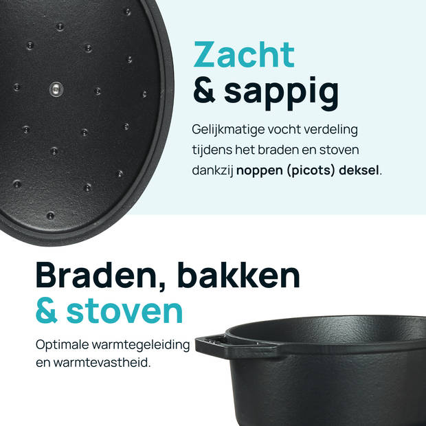 MOA Gietijzeren Braadpan 29 cm - Ovaal - met Deksel - ook voor Inductie - Zwart - C29B