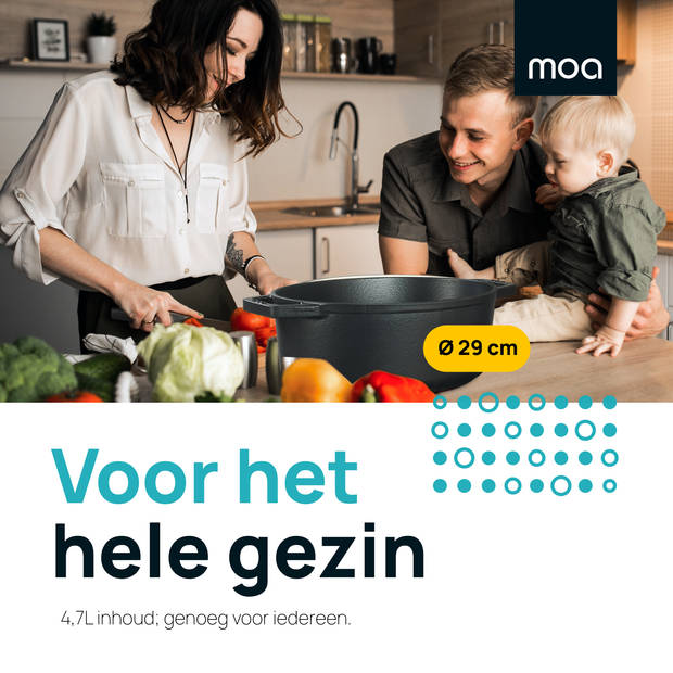 MOA Gietijzeren Braadpan 29 cm - Ovaal - met Deksel - ook voor Inductie - Zwart - C29B