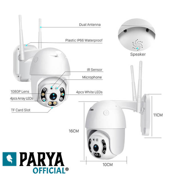 Parya Official - Draadloze Beveiligingscamera - 1080P