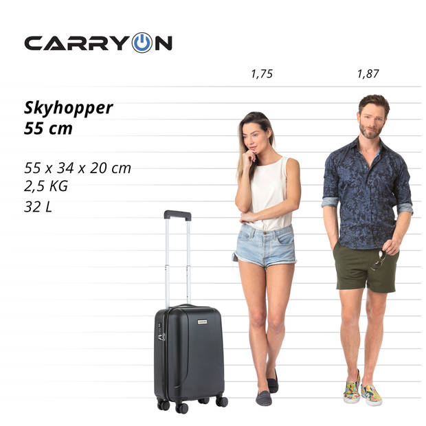 CarryOn Skyhopper Handbagage en Beautycase - 55cm TSA Trolley - Make-up koffer - Zwart