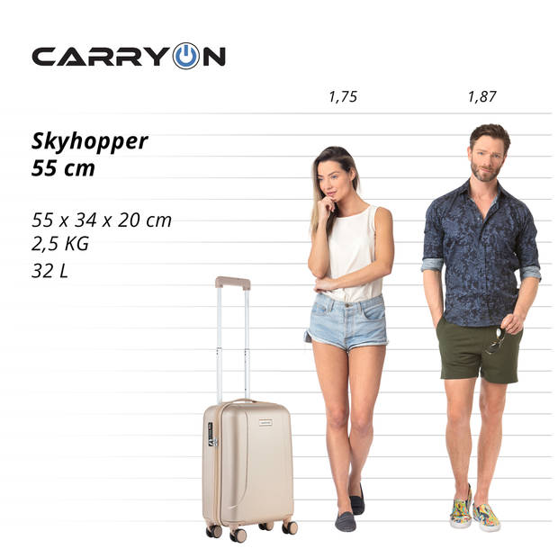 CarryOn Skyhopper Handbagage en Beautycase - 55cm TSA Trolley - Make-up koffer - Champagne