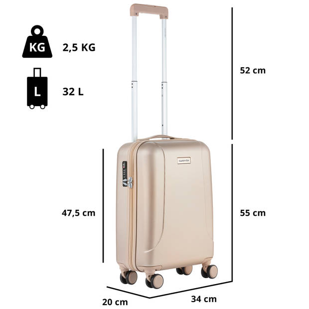 CarryOn Skyhopper Handbagage en Beautycase - 55cm TSA Trolley - Make-up koffer - Champagne