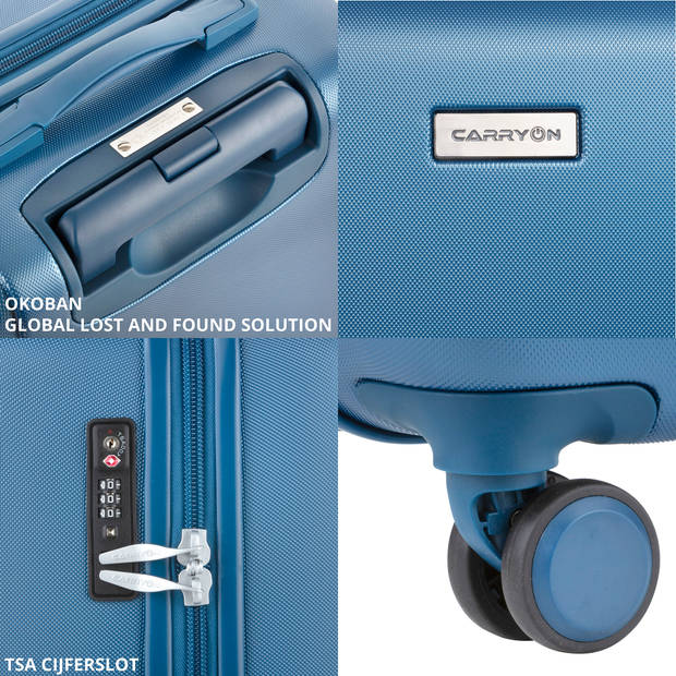 CarryOn Skyhopper Handbagage en Beautycase - 55cm TSA Trolley - Make-up koffer - Blauw.