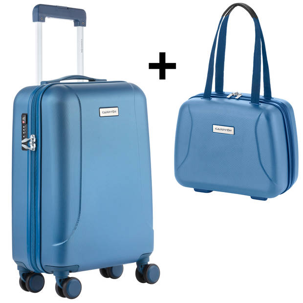 CarryOn Skyhopper Handbagage en Beautycase - 55cm TSA Trolley - Make-up koffer - Blauw.