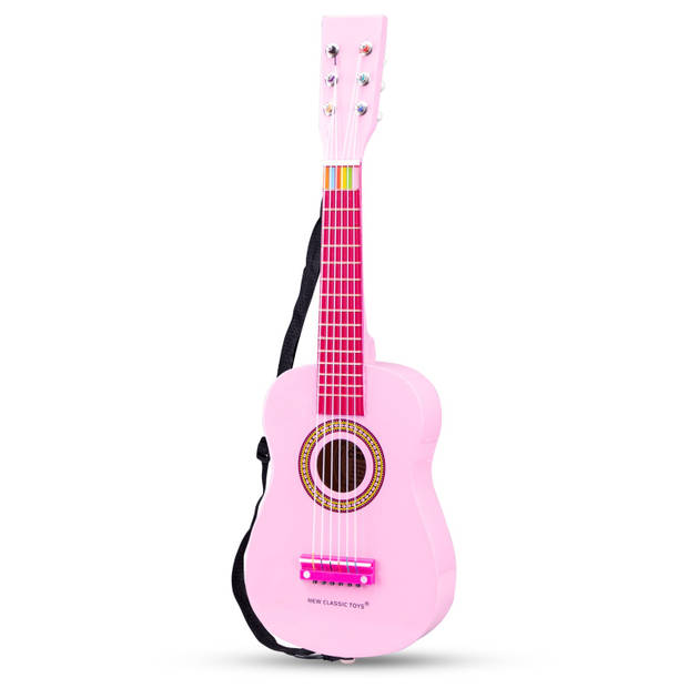 New Classic Toys gitaar 60 cm junior hout roze 4-delig