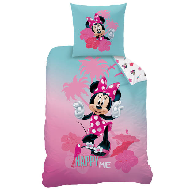 Disney Minnie Mouse Dekbedovertrek, Tropics - 140 x 200 cm + 1 kussensloop 63 x 63 cm - Katoen