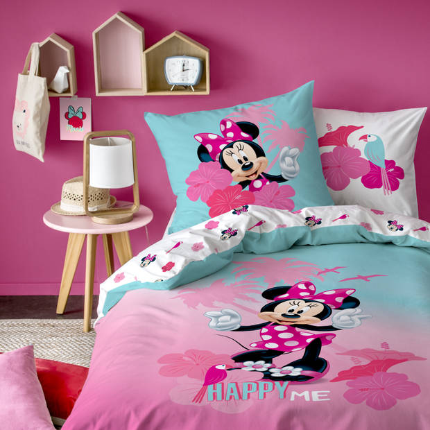 Disney Minnie Mouse Dekbedovertrek, Tropics - 140 x 200 cm + 1 kussensloop 63 x 63 cm - Katoen