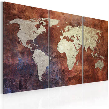 Canvas Schilderij Rusty kaart van de Wereld 3-luik 120x80cm