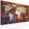 Canvas Schilderij Rusty kaart van de Wereld 3-luik 120x80cm