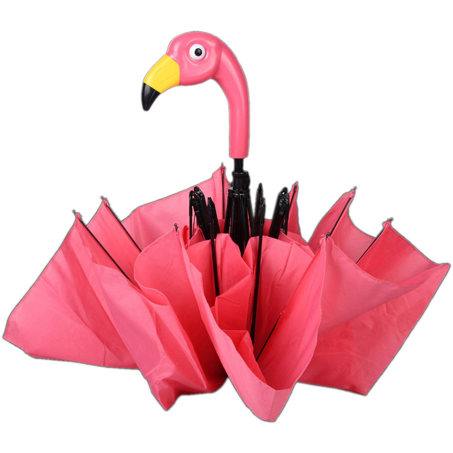 Esschert Design paraplu Flamingo 96,5 x 50 cm zijde/ABS roze