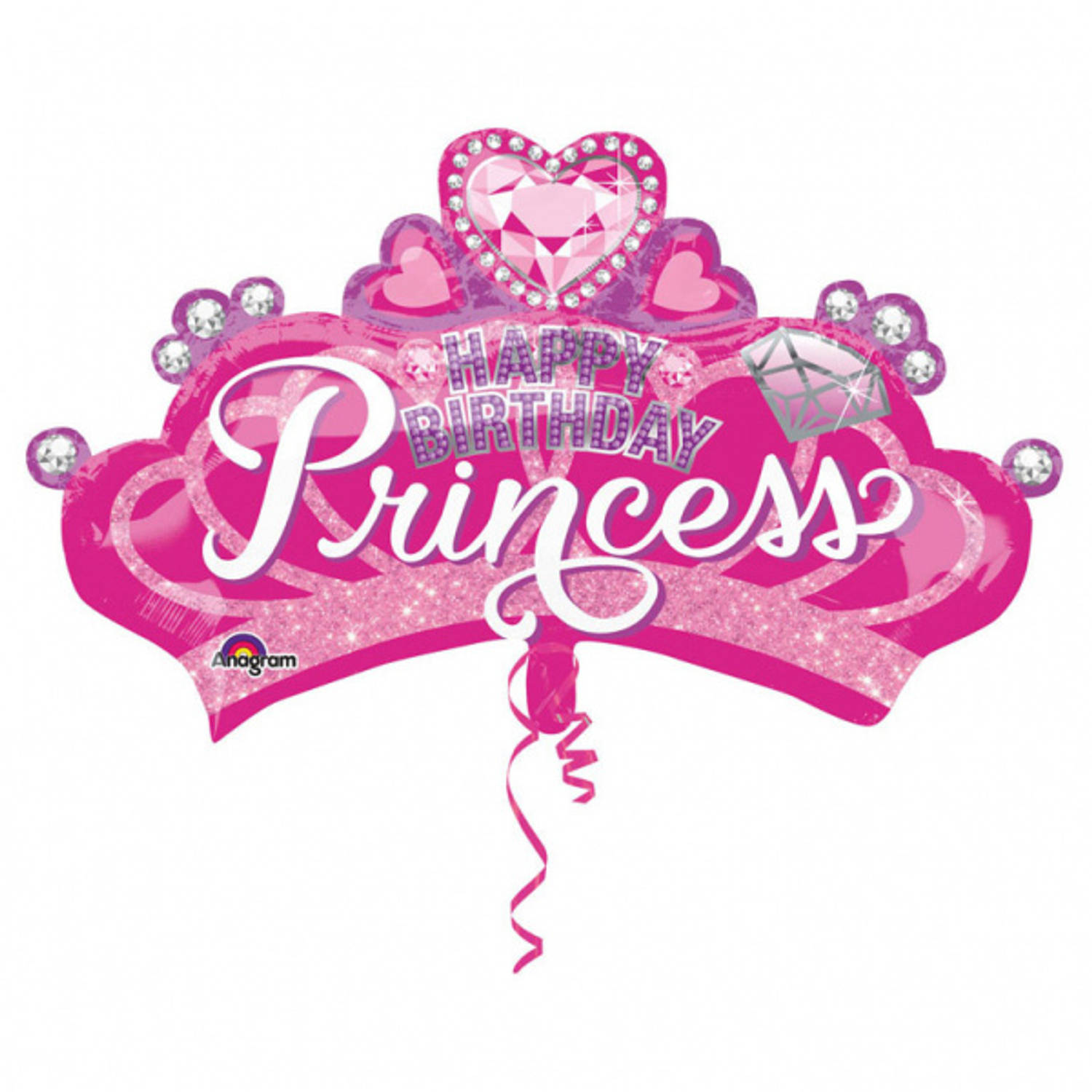Anagram folieballon Happy Birthday Princess 81 x 48 cm roze