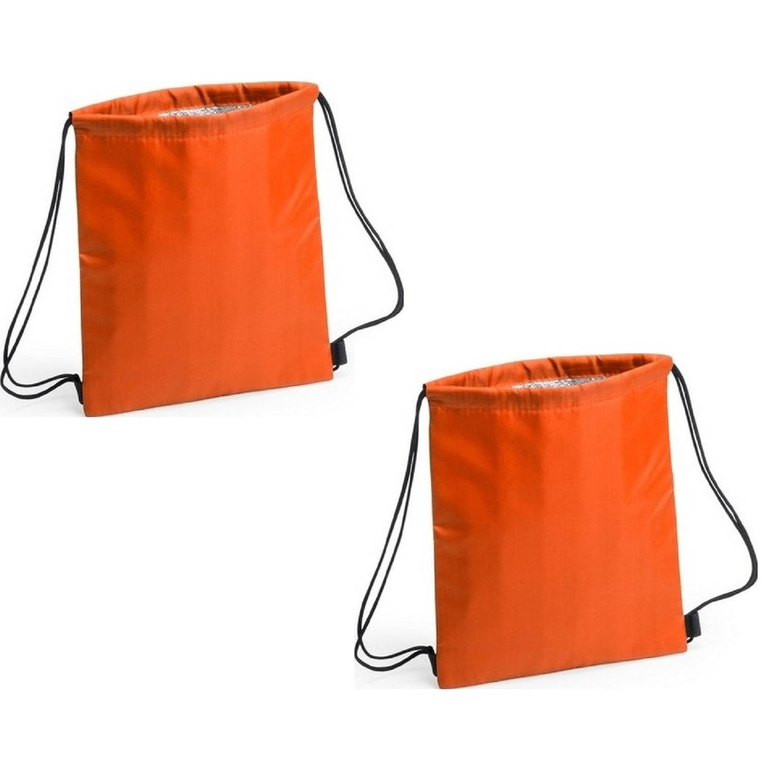 Set van 2x stuks oranje koeltas rugzak/gymtas 27 x 33 cm met drawstring/rijgkoord - Koeltas