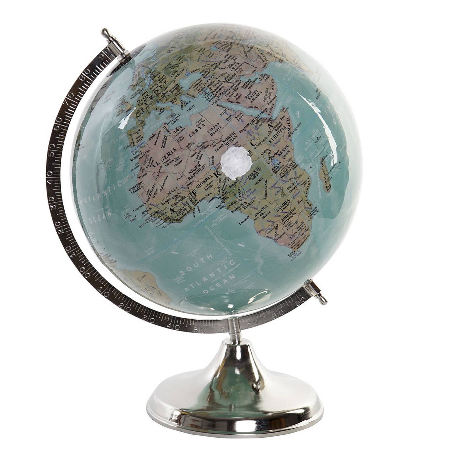 Decoratie Wereldbol-globe Blauw Op Ijzeren Voet-standaard 30 X 41 Cm Landen-contintenten Topografie