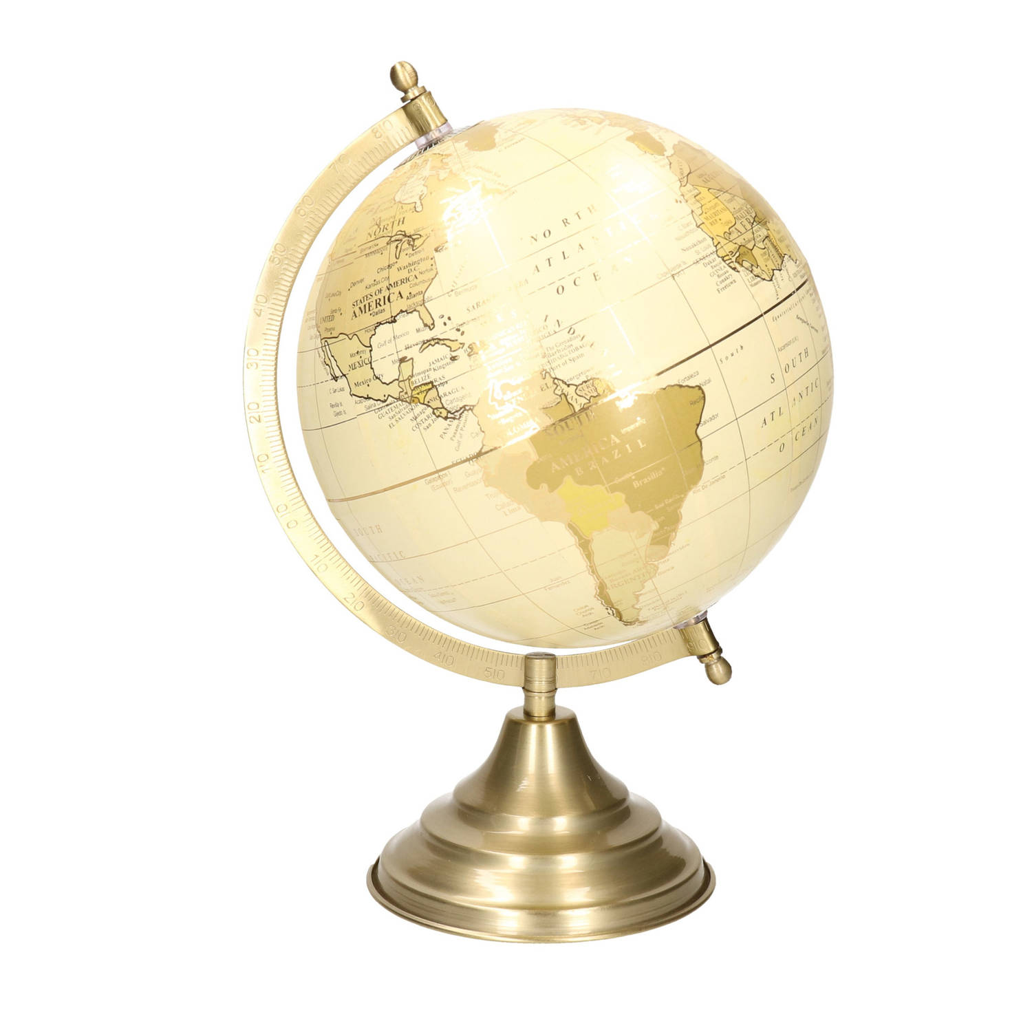 maak je geïrriteerd Transformator opstelling Decoratie wereldbol/globe goud/ecru op metalen voet 22 x 34 cm -  Wereldbollen | Blokker