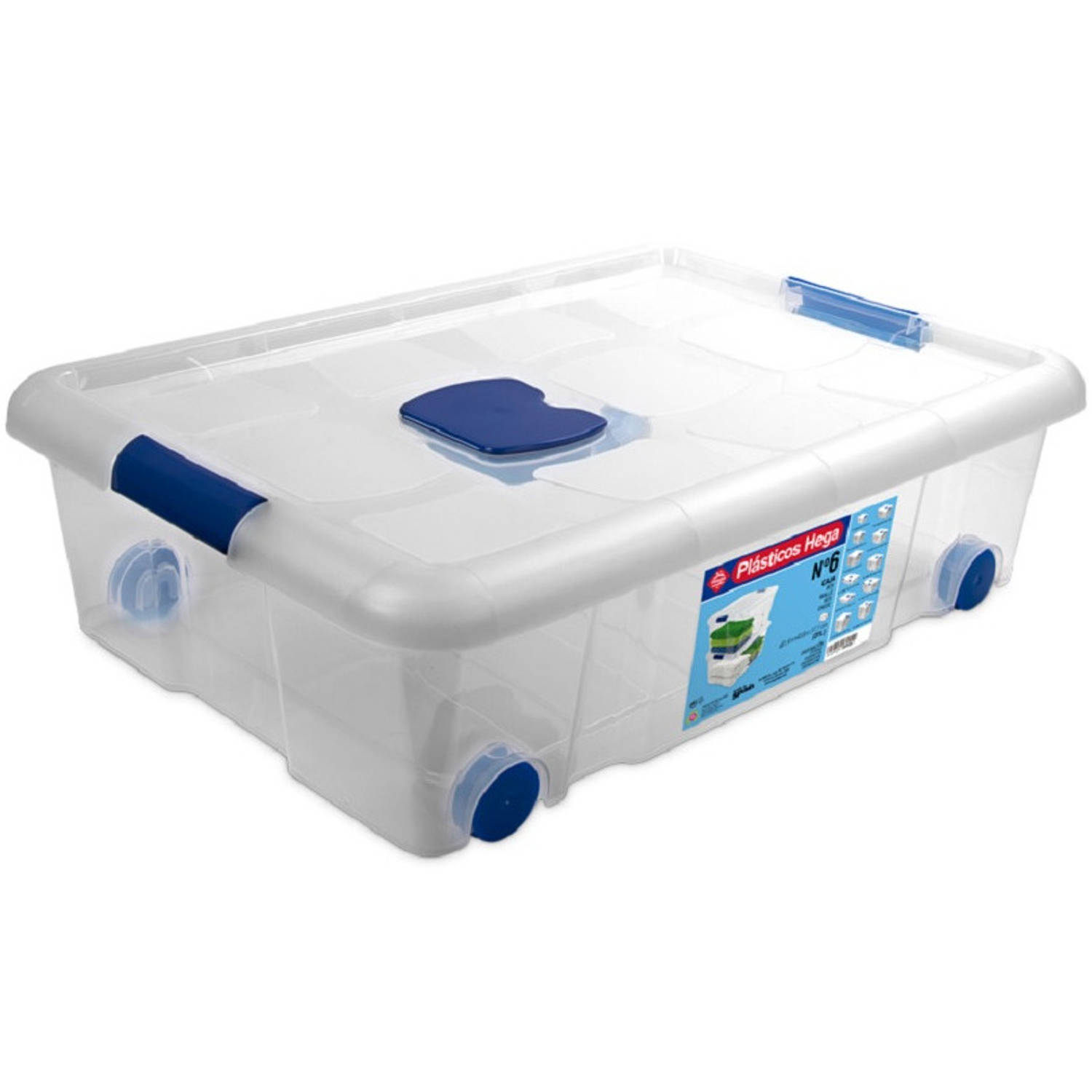 1x met deksel en wieltjes 31 liter kunststof transparant/blauw - Opbergbox |