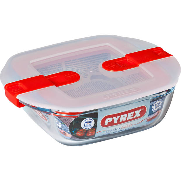 Pyrex - Schaal Vierkant met Deksel, 14 x 12 cm - Pyrex Cook & Heat