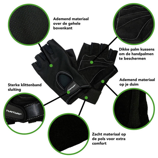 Tunturi fitness-handschoenen polyester/nylon zwart maat S