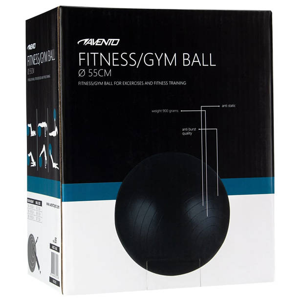 Avento fitnessbal 55 cm rubber zwart