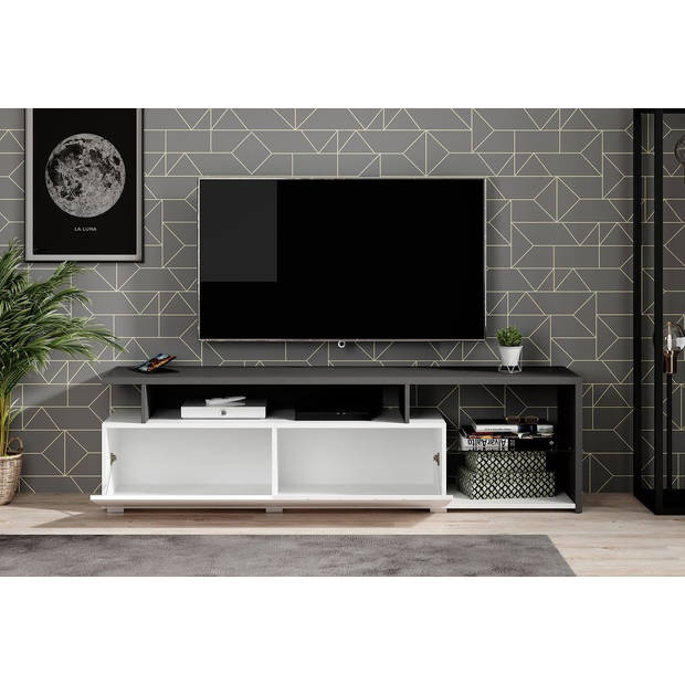 Meubella TV-Meubel Colin - Wit - Zwart eiken - 170 cm