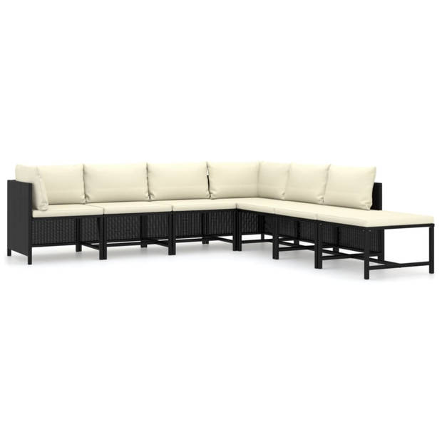 vidaXL 7-delige Loungeset met kussens poly rattan zwart