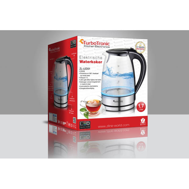 TurboTronic - Glazen Waterkoker met LED licht - LED01 - 1.7 Liter