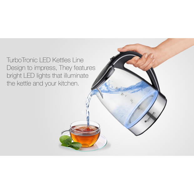 TurboTronic - Glazen Waterkoker met LED licht - LED01 - 1.7 Liter