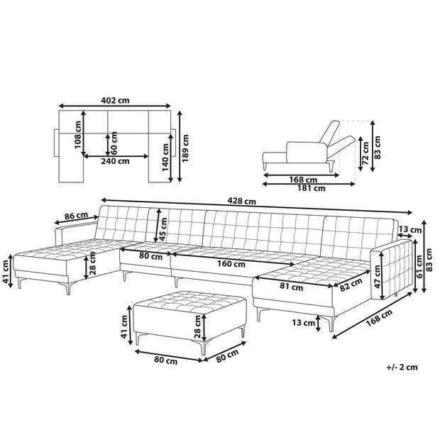 Beliani ABERDEEN - Modulaire Sofa-Roze-Fluweel