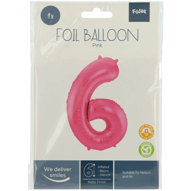 Folie ballon van cijfer 6 in het roze 86 cm - Ballonnen