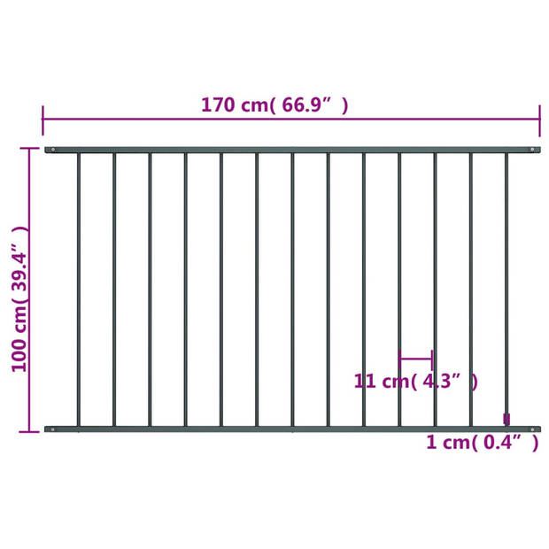 The Living Store Schuttingpaneel - Gepoedercoat stalen hek - 170 x 100 cm - Antraciet