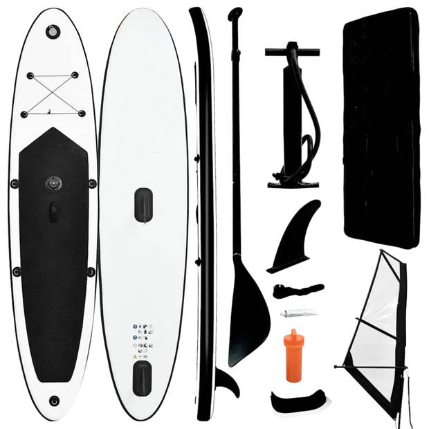 vidaXL Stand Up Paddleboard opblaasbaar met zeilset zwart en wit