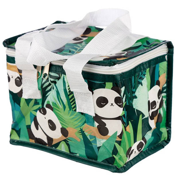 Koeltas - panda print - groen - 4 liter - 16 x 21 x 13 cm - koelboxen - picknick/strand - lunchtas - Koeltas