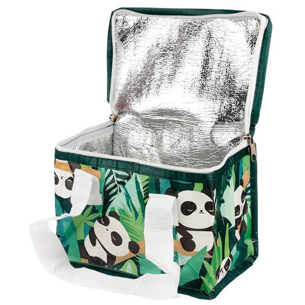 Koeltas - panda print - groen - 4 liter - 16 x 21 x 13 cm - koelboxen - picknick/strand - lunchtas - Koeltas