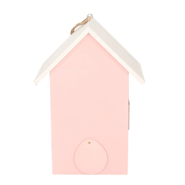 Nestkast/vogelhuisje hout roze met wit dak 15 x 12 x 22 cm - Vogelhuisjes