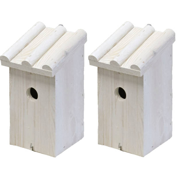 2x Nestkast/vogelhuisje hout wit ribdak 14 x 16 x 27 cm - Vogelhuisjes