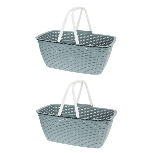 2x stuks groene wasmand met witte handvatten 60 cm - Wasmanden