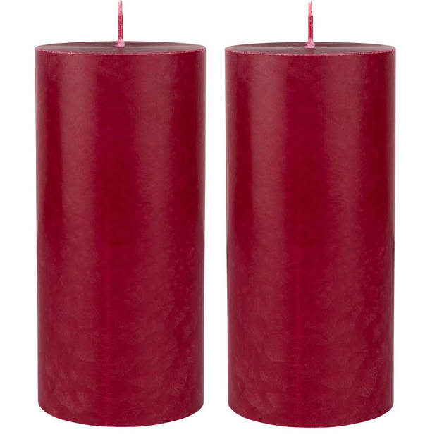 2x stuks bordeaux rode cilinder kaarsen /stompkaarsen 15 x 7 cm 50 branduren - Stompkaarsen