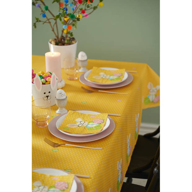 Paasdecoratie paashaas geel tafelkleed/tafellaken 138 x 220 cm - Feesttafelkleden