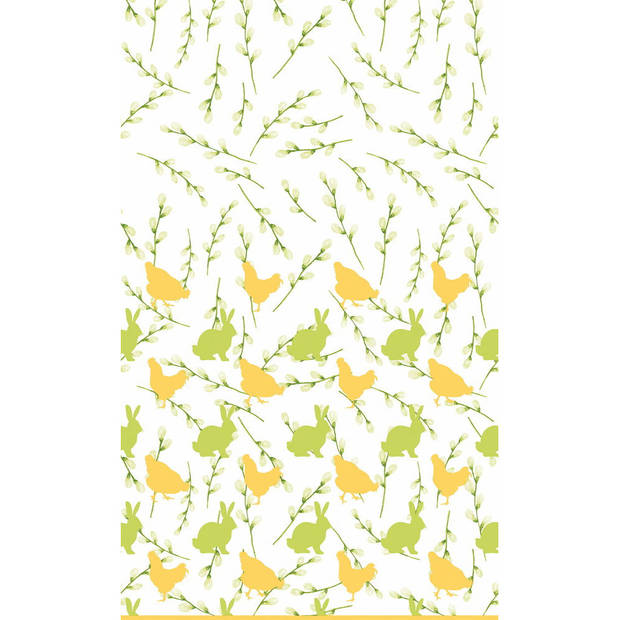 Paasdecoratie konijnen en hanen tafelkleed/tafellaken 138 x 220 cm groen en geel print - Feesttafelkleden