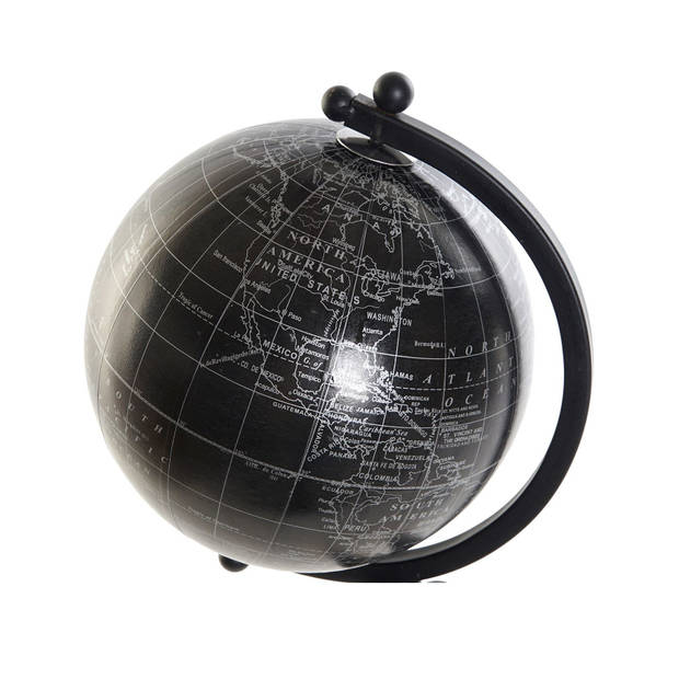 Decoratie wereldbol/globe zwart metaal op houten voet 18 x 60 cm - Wereldbollen