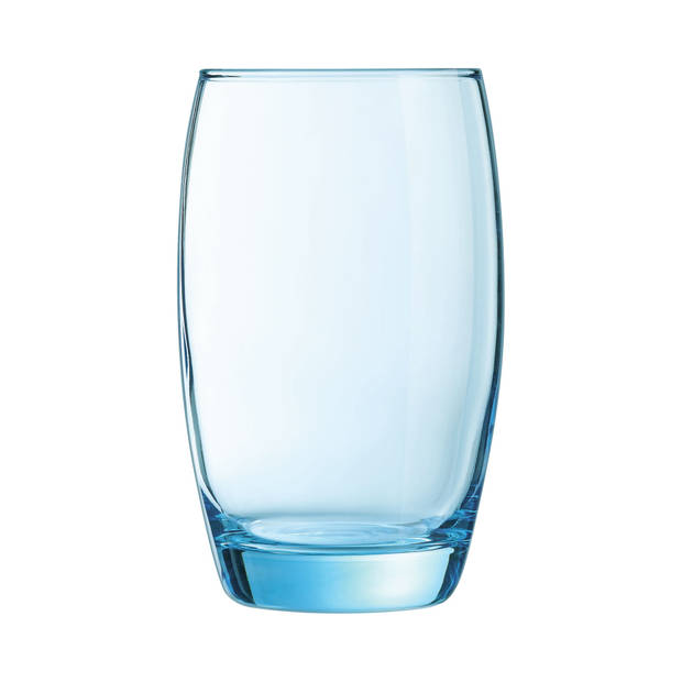 6x Stuks waterglazen/drinkglazen transparant blauw 350 ml - Drinkglazen