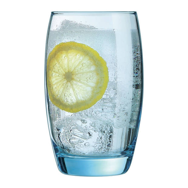 12x Stuks drinkglazen/waterglazen transparant blauw 350 ml - Drinkglazen